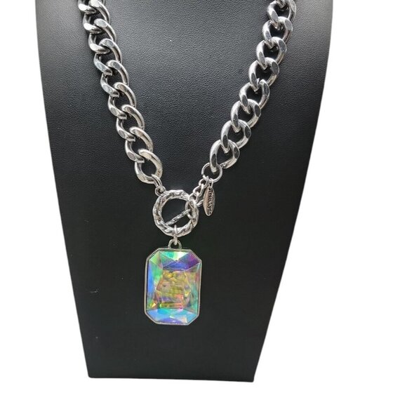 Traci Lynn Crystal Pendant Toggle Necklace Large Chunky Statement Necklace 20" - Picture 14 of 16